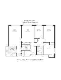 A black and white diagram of a three bedroom apartment.