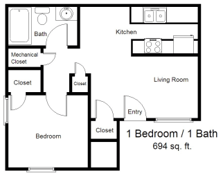 a floor plan of a house with a bedroom and a bathroom