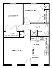 a floor plan of a small house with a kitchen and a living room