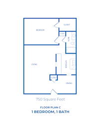 1 Bed, 1 Bath floorplan