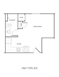 A drawing of a floor plan for a unit type A13.