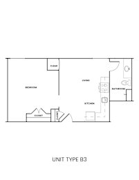 A floor plan of a unit type B3 with labeled rooms.
