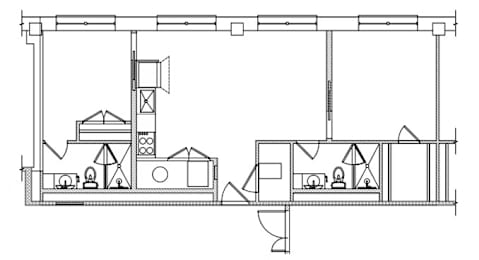 A black and white architectural floor plan of a two-bedroom apartment.