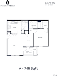 A floor plan for a 748 square foot home.