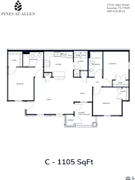 A floor plan for a property at Pines at Allen shows a total of 1105 square feet.