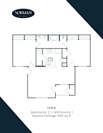 A floor plan for a property at Norma's Plaza showing Unit A with 2 bedrooms and 1 bathroom.