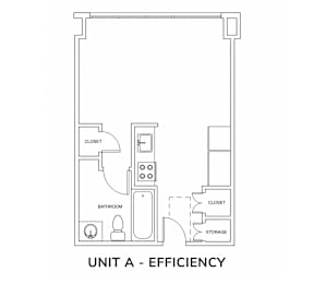 A floor plan of Unit A showing a bathroom, storage and closet.