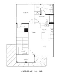 A black and white diagram of a floor plan for a unit type A-2 with 1 bath.