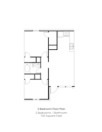 A floor plan of a 2 bedroom apartment with 1 bathroom.