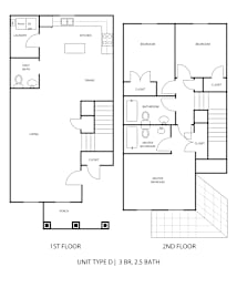 A black and white image of a floor plan for a 3 bedroom apartment.