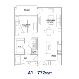 the floor plan of a1 722 sqft