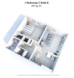1 Bedroom 1 Bath A at Barkley Ridge Apartments, Southgate