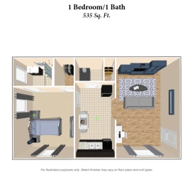 1 bed 1 bath floor plan A at Park Place, Kentucky, 40475