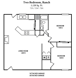  Floor Plan 2B, 1B - Ranch - 7251, 7256, 7281