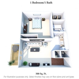 One Bedroom Floor Plan at Crown Crossing Apartments, Ohio, 45102