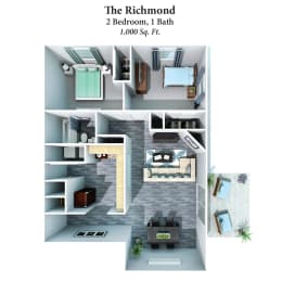 2 bed 1 bath B at 450 on Keeneland Apartments, Richmond, KY
