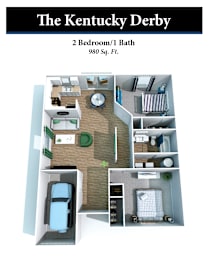 A 2 Bedroom/1 Bath apartment at The Kentucky Derby.