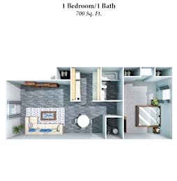 a floor plan of a studio apartment with a bedroom and bathroom