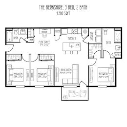 Berkshire Floor Plan at The Meridian on 32 Apartments, Batavia, Ohio