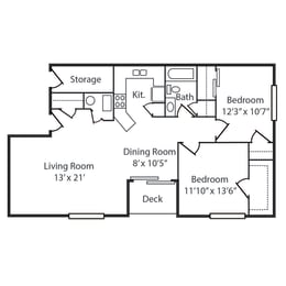 2 Bed 1 Bath Floor Plan at Walton Ridge Apartments, Kentucky, 41094