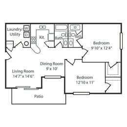 2 Bed 2 Bath Floor Plan at Walton Ridge Apartments, Kentucky