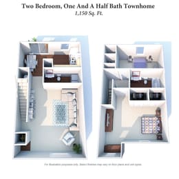  Floor Plan 2 Bedroom Townhome