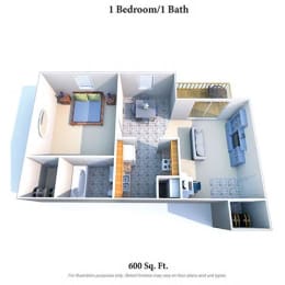 1 bed 1 bath floor plan at Hunter Ridge Apartments, Cincinnati, 45244