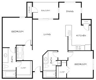 B2 Floor Plan at Villas at Bon Secour Apartments, Alabama