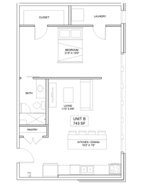 1 bedroom 1 bathroom Floor plan P at The Mobile Lofts, Mobile, Alabama