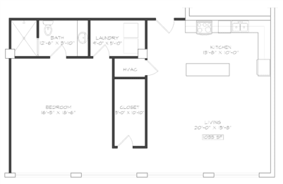 1 bedroom 1 bathroom Floor plan N at The Mobile Lofts, Mobile, AL