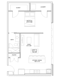 1 bedroom 1 bathroom Floor plan Q at The Mobile Lofts, Mobile, 36604