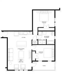 2 bedroom 1 bathroom Floor plan D at The Mobile Lofts, Mobile, 36604
