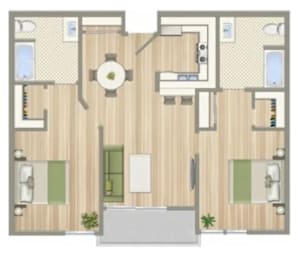 A floor plan of a house with a central hallway leading to all rooms.