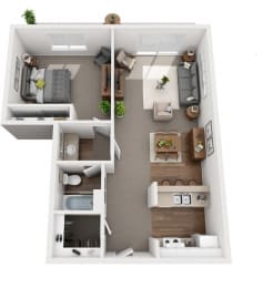 a 3d rendering of a103103 of a 1 bedroom floor plan