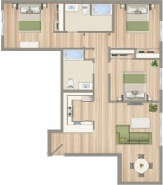 Floor Plan  1423 on 6th Three Bedroom Two Bathroom C Floorplan