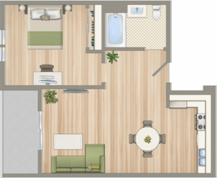 Floor Plan  1522 on 6th one bedroom one bathroom A floorplan
