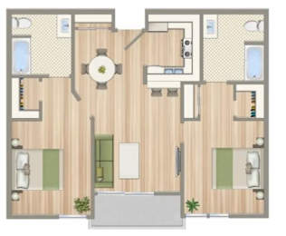 A floor plan of a house with a central hallway leading to all rooms.