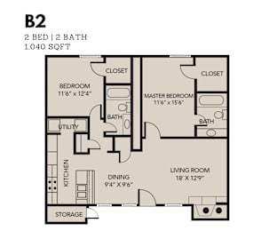 Oak Tree Village 2 Bedroom Floor Plan B2