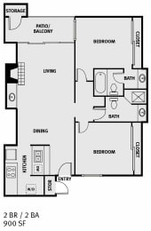 Oakwood Creek Apartments 2 bedroom 2 bathroom floor plan