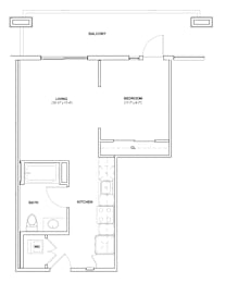Burano Apartments 2D one bedroom one bathroom Floorplan