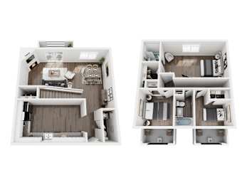 Nova Townhomes 3D Floor Plan three bedroom, two and a half bathroom