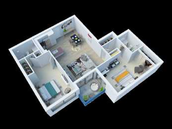 Milano Apartments 3D Two Bedroom Two Bathroom Floor plan