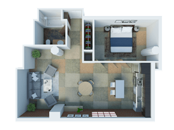 South Park Lofts 3D Floor Plan One Bedroom, One Bathroom