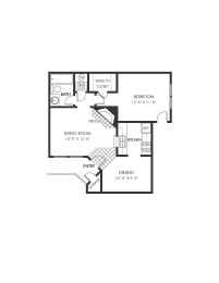 Floor Plan  Sevilla Apartments 1 bedroom 1 bathroom floor plan
