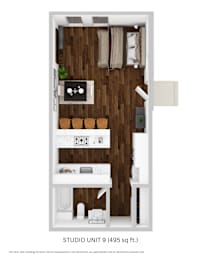 Floor Plan  The Highlands Studio 495 sq ft floor plan