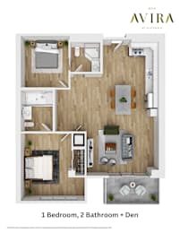 Maia Avira at Glendale Type B 1 Bedroom 2 Bathroom + Den (1008 sq. ft.)