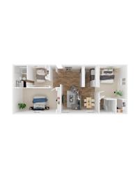 University Gardens 3 bedroom 2 bathroom floor plan image
