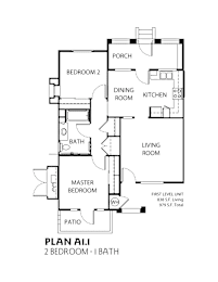 A floor plan of a 2 bedroom apartment with a bath.