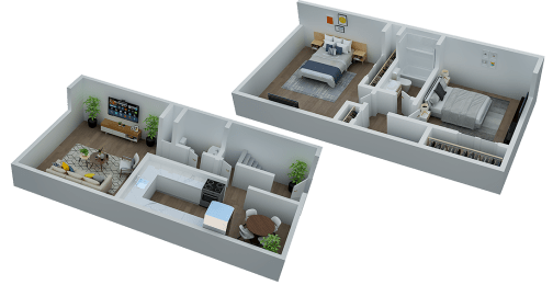 two floor plans of a bedroom and living room