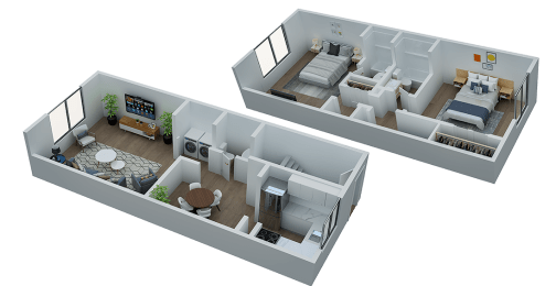 two floor plans of a bedroom and living room